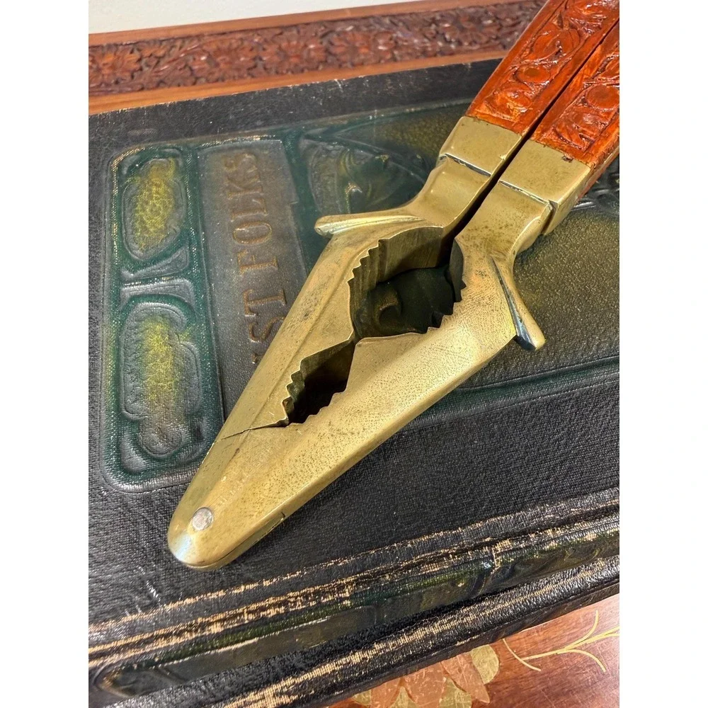 Vintage Brass & Carved Wood Nutcracker • Mid Century Kitchen Decor
